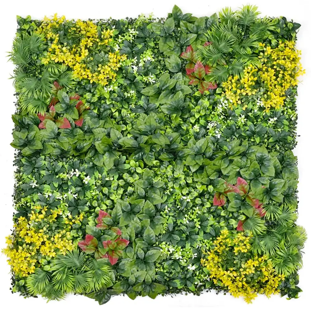 Home Wedding Indoor Faux Tropical Foliage Boxwood Hedges Vertical Artificial Silk Plastic Green Grass Plant Wall Decor Featured Image