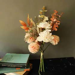 Artificial Silk Fabric Peony Dandelion Bouquet Handmade Bouquet Flowers For Decoration Featured Image