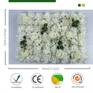 White Flower Wall Backdrop Artificial Flower Wall Panel Floral Backdrop Decoration Rose Wall for Bridal Shower Wedding Anniversary Birthday Party