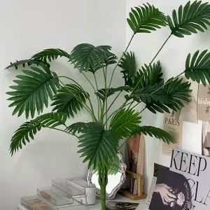 Tropical Faux Palm Tree and Monstera Leaves Artificial Floral Arrangement for Birthday Plastic Material for Indoor Decor