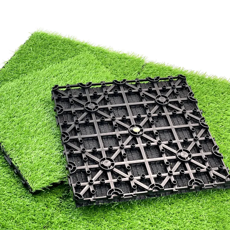 Artificial Grass Turf Tiles Interlocking Set 9 Pieces, Fake Grass Tiles Self-draining for Pet Indoor/Outdoor Flooring Decor, 12″x12″ Featured Image