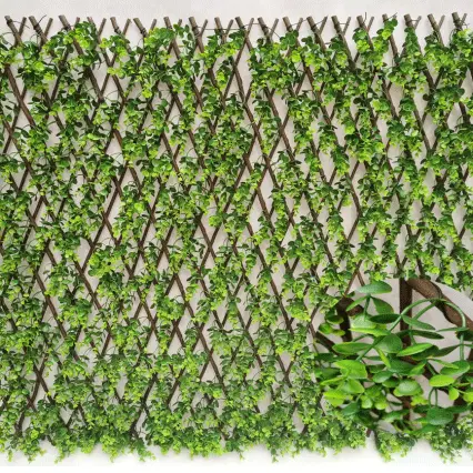 Green Wall Artificial - Expanding PE laurel leaf willow trellis plastic leaf fence Vertical Expandable Faux Ivy Privacy Fence garden decrative hedges – Deyuan detail pictures