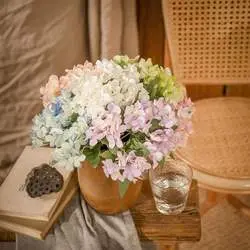Wholesale Artificial Flowers White Green Hydrangea Silk Flowers Artificial with Stems for Wedding Home Decor
