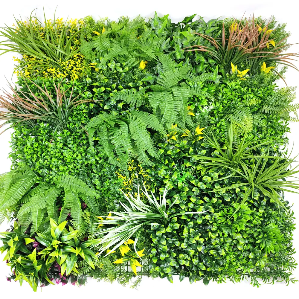 vegetal artificial Uv-resistant plant wall indoor and outdoor Decor panel Artificial foliage green grass wall 100*100cm Featured Image
