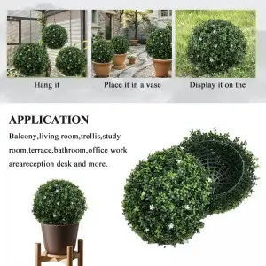 Faux Topiary Boxwood Plant Artificial Boxwood Topiary Plant Balls for Indoor & Outdoor Decorations, UV Resistant Decorative Boxwood Garden Spheres for Backyard Porch & Balcony Decor