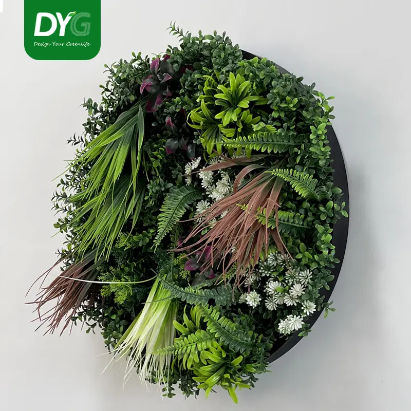 Hanging Greenery Round Backdrop Decorative Mur Vegetal Plant Wall Tropical Artificial Green Grass Vegetation Wall Featured Image