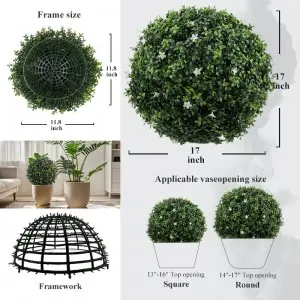 Faux Topiary Boxwood Plant Artificial Boxwood Topiary Plant Balls for Indoor & Outdoor Decorations, UV Resistant Decorative Boxwood Garden Spheres for Backyard Porch & Balcony Decor