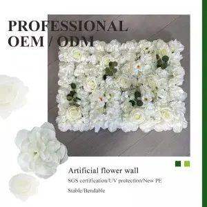 White Flower Wall Backdrop Artificial Flower Wall Panel Floral Backdrop Decoration Rose Wall for Bridal Shower Wedding Anniversary Birthday Party